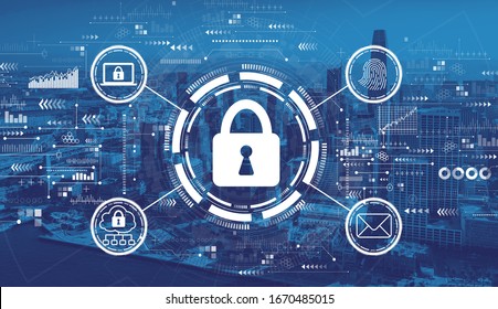 Internet network security concept with downtown San Francisco skyline buildings - Shutterstock ID 1670485015