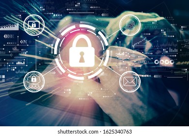 Internet network security concept with man using his tablet computer - Shutterstock ID 1625340763