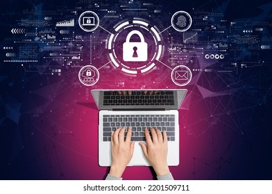 Internet Network Security Concept With Person Using A Laptop Computer