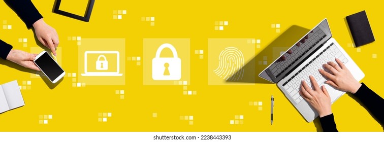 Internet network security concept with two people working together