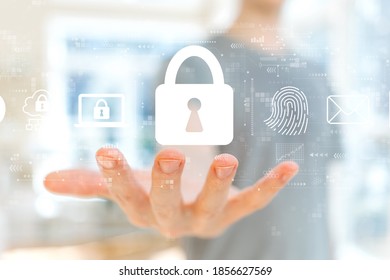 Internet Network Security Concept With Young Man Holding His Hand