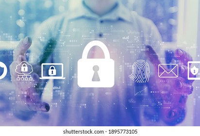 Internet Network Security Concept With Young Man Holding His Hands