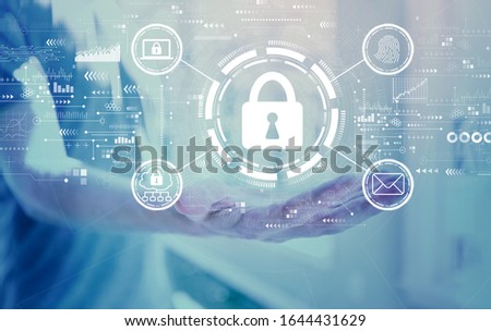 Internet network security concept with young man holding his hand