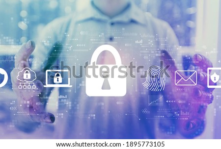 Internet network security concept with young man holding his hands