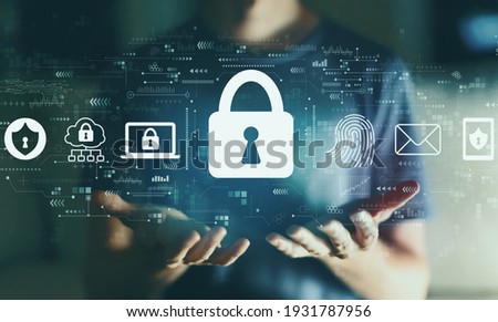 Internet network security concept with young man in the night
