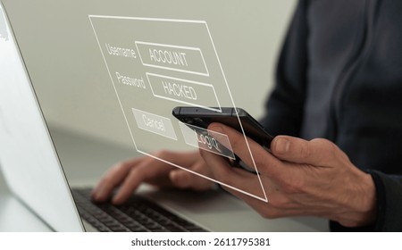 internet network security technology computer online system and spreading to global stolen personal data on computer with virtual screen interfaces. Cyber security concept