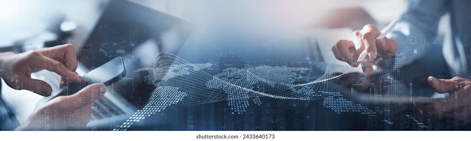 Internet network technology, Man using digital tablet with global network connection, technology background, IoT Internet of Things and digital marketing, data exchange, social media networking