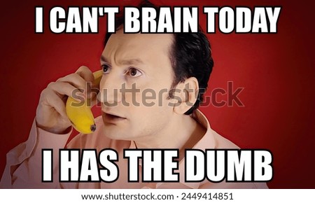 Internet pop culture meme: a funny ugly perplexed man talking on a banana phone, with the caption I can't brain today, I has the a(intentional misspelling).
