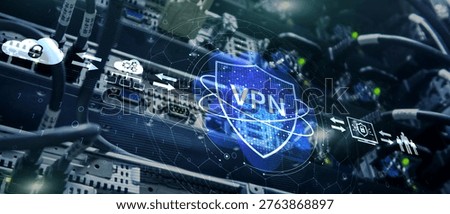 Internet Privacy and VPN Data Encryption Concept with Secure Network Communication Interface.