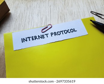 Internet protocol writting on table background.