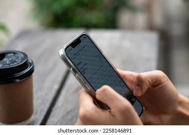 Internet search on the phone, hand and phone, correspondence on the phone, chatting - Shutterstock ID 2258146891