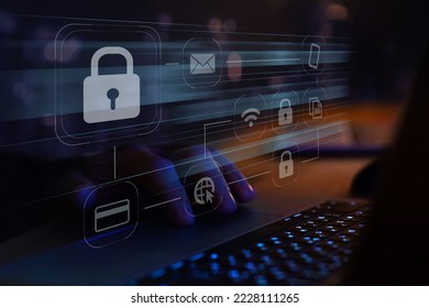 Internet security concept, cybersecurity icons on virtual screen.