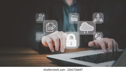 Internet security and data protection concept, blockchain and cyber security, FTP(File Transfer Protocol) files receiver and computer backup copy. Exchange information with internet cloud technology.