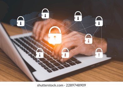 internet security and data protection concept, blockchain and cybersecurity. Cybersecurity and privacy concepts to protect data. Lock icon and internet network security technology.