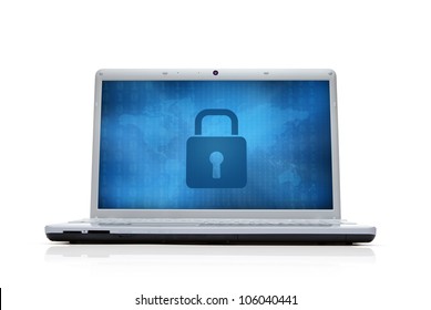 Internet Security Lock At The Computer Monitor Isolated On White Background