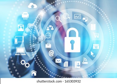 Internet security online business concept pointing security services - Shutterstock ID 165303932