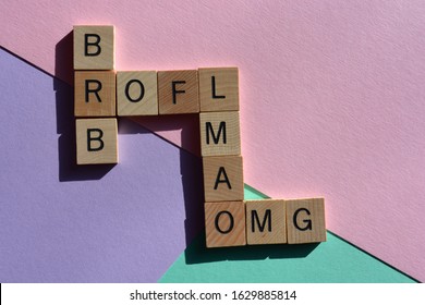 Internet slang, acronyms including ROFL, Rolling on the Floor Laughing, and BRB, Be Right Back