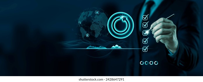 Internet Technology Concept. Virtual Screen with Backup and Disaster Recovery Button. Ensuring Connectivity in the World of Networking