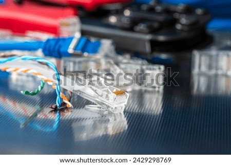 Internet or telephone network cables, component and tools
