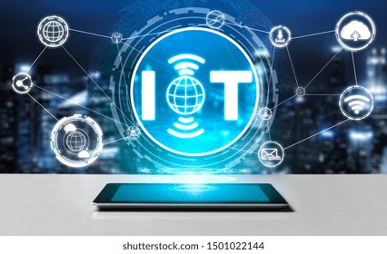 Internet of Things and Communication Technology Concept - Modern graphic interface showing smart information and digital lifestyle in application software for home and business use.