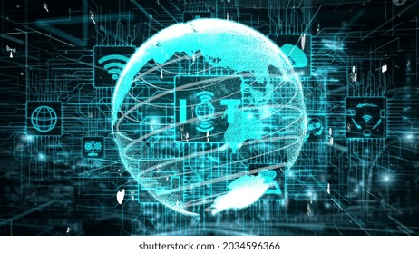 Internet of Things and Communication Technology conceptual - Modern graphic interface showing smart information and digital lifestyle in application software for home and business use.