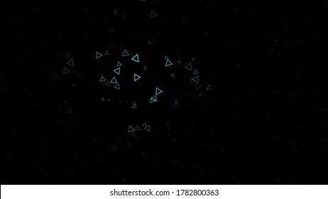 Internet of things concept. Big data computing background matrix curtain of shimmering triangles on black.