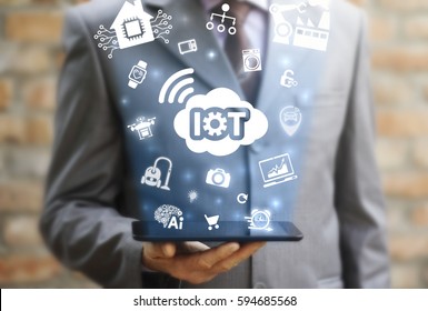 Internet Of Things (IoT) Cloud Industry 4.0, Business, House, Medicine Concept. Intelligence Mobile Control Process, Digital Management, Development, Engineering Home, Manufacturing Technology