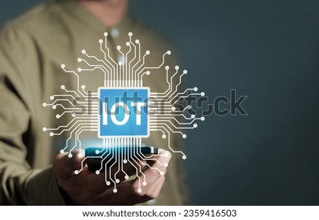 Internet of things (IoT) concept. Intelligence mobile control process, digital management, digital transformation technology on virtual screen.