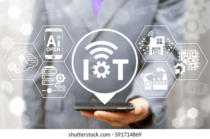 Internet Of Things (IoT) Industrial Business Smart Devices Wifi Tech Concept. Intelligence Mobile Control Process, Digital Management, Development Industry 4.0 Manufacturing Engineering Technology