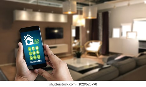 Internet Of Things   Iot  Remote Home Control To Modern Living Room System On Phone