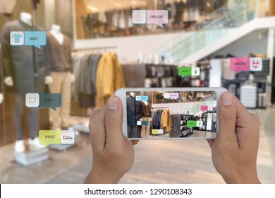 internet of things marketing concepts,smart augmented reality,customer hold the mobile phone to see  the product that search by ai application with hot deal,promotion code, where Clothing department - Powered by Shutterstock - Get 15% off with code: PIKWIZARD15