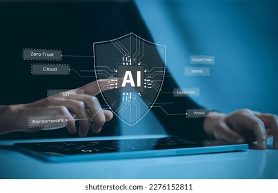 Internet users using tablet through cybersecurity using artificial intelligence. Cybersecurity concept us technology that can be used to detect and respond to threats in real time and automatically. - Powered by Shutterstock