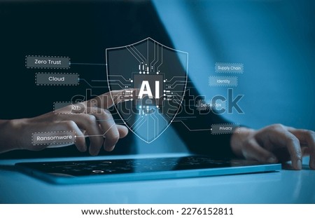 Internet users using tablet through cybersecurity using artificial intelligence. Cybersecurity concept us technology that can be used to detect and respond to threats in real time and automatically.