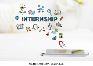 Internship Concept With Smartphone On White Table