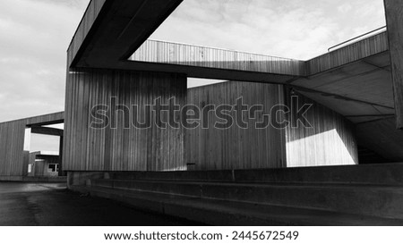 Interplay of Light and Shadow on Brutalist Architecture, a Monochrome Composition of Geometric Concrete Structures: Aalborg Denmark