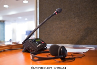 Interpreting - Microphone And Switchboard In An Simultaneous Interpreter Booth (shallow DOF)