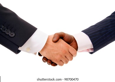 Interracial Handshake In White Background