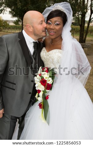 Interracial Newlywed Couple Bride Black American Stock Photo Edit