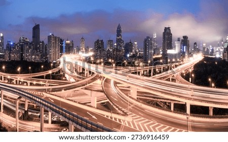 The intersecting elevated bridges in Shanghai at night