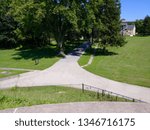 Intersecting walking paths at Fort Mott State Park in Pennsville, New Jersey