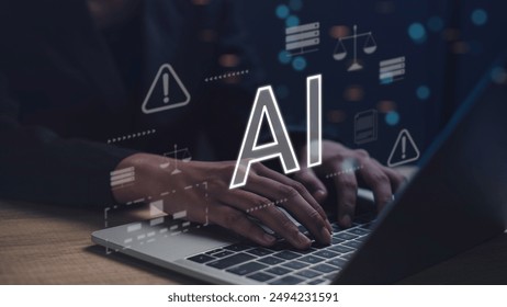 Intersection of AI and law. Robots and software ethical considerations. Highlights policy, justice, and risk control in corporate environments, guided by lawyers and regulations.