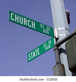 At The Intersection Of Church And State Streets In Salem, Oregon.