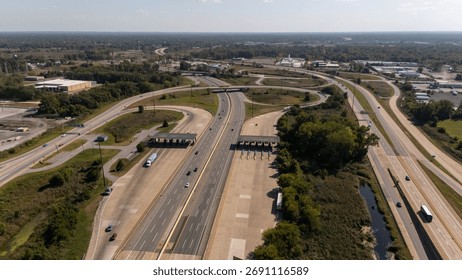 Intersection of interstate shows roads seamlessly connect in a complex network