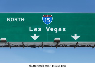 Interstate 15 North Overhead Freeway Sign Leading To Las Vegas, Nevada.  