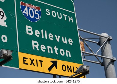 Interstate 405 South Bellevue Renton Exit Part Of The Highway System In Washington State Near Seattle.