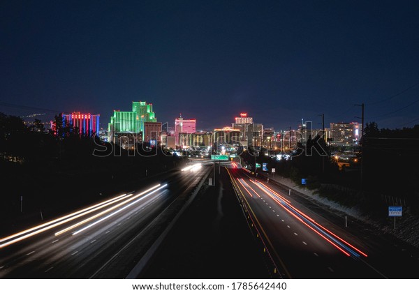 Interstate 80\
leading the way to downtown Reno,\
NV.