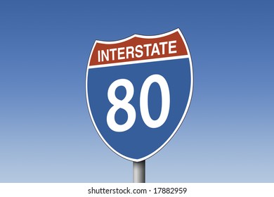 Interstate 80 Sign Against Blue Sky