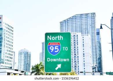 Interstate 95 Street Sign With Blue Sky , Miami City Florida Usa America