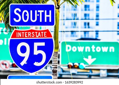 Interstate 95 Street Sign With Blue Sky , Miami City Florida Usa America