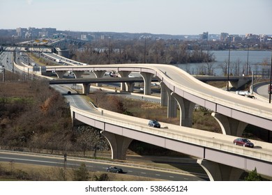 Interstate with cars driving on the bridge. - Shutterstock ID 538665124